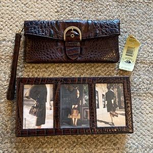 Brahmin wristlet purse with leather photo case
